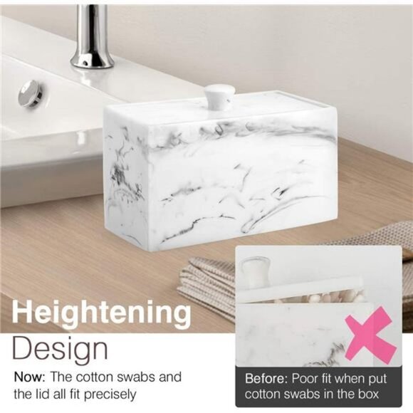 Cotton Swab Holder, Resin Cotton Ball Canister w/ Lid, 2 Compartment Dispenser - Picture 5 of 5